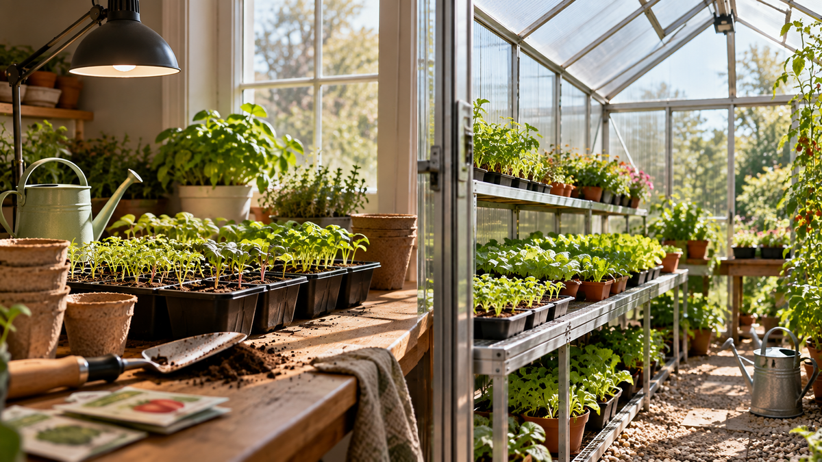 Indoor seed starting compared with greenhouse growing.