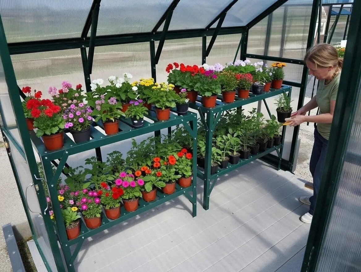 Powder Coated Steel 2-Tier Potting Bench Grandio Greenhouses