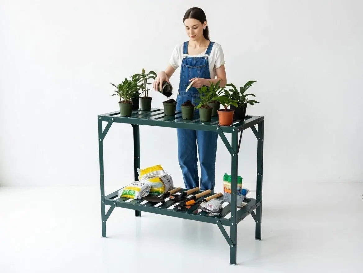 Powder Coated Steel 2-Tier Potting Bench Grandio Greenhouses