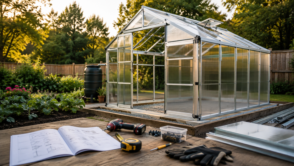 DIY Greenhouse Under Construction In A Backyard Garden
