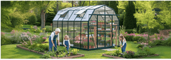 Grandio Elite greenhouse kit in a backyard setting