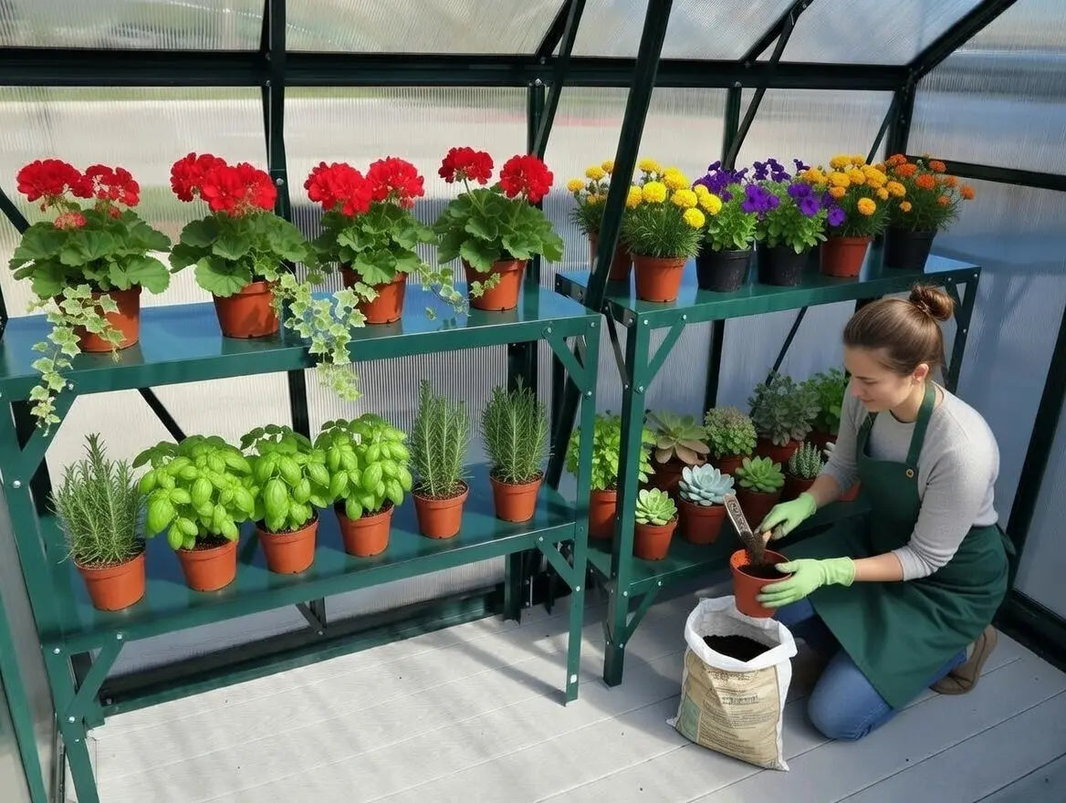 Powder Coated Steel Two Tier Staging Table Grandio Greenhouses